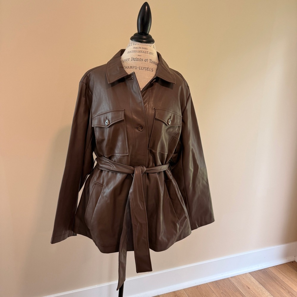 Time and Tru‎ Women's Brown Faux Leather Jacket Size 1x NWOT